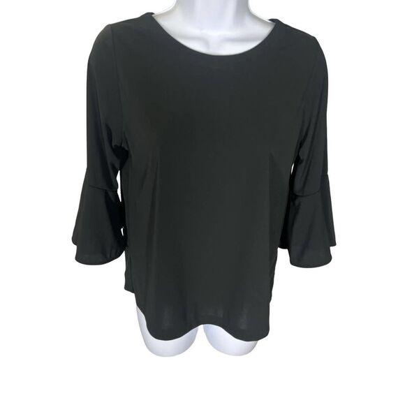 Uniqlo 3/4 Sleeve Solid Black Bell Sleeve Top Women’s Size XS NWT - Picture 1 of 6